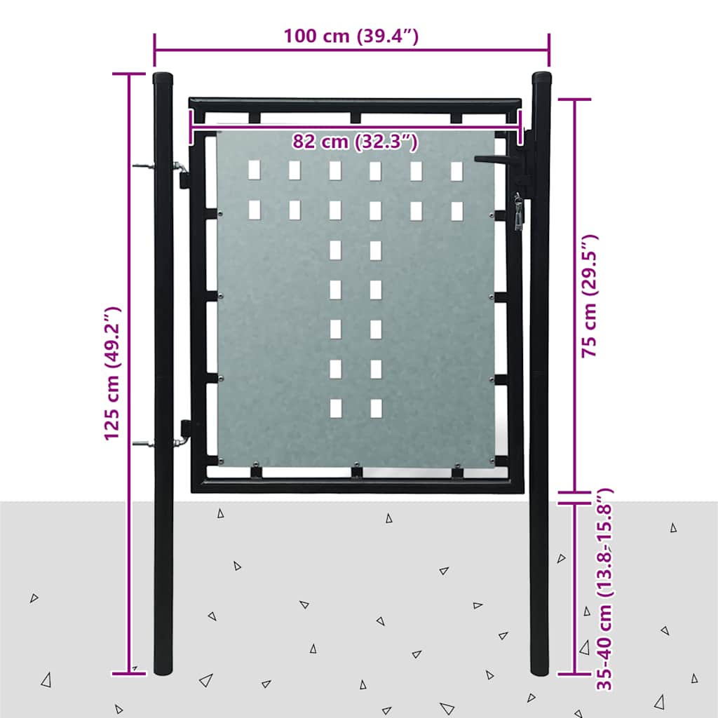 Cancello per Recinzione a una Porta Nero 100x75 cm | homemem39