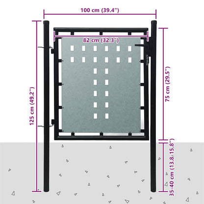 Cancello per Recinzione a una Porta Nero 100x75 cm | homemem39