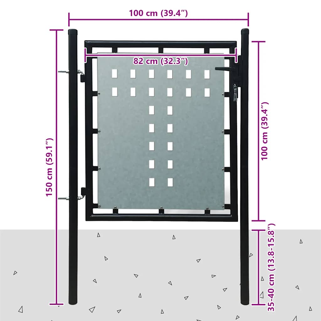 Cancello per Recinzione a una Porta Nero 100x100 cm | homemem39