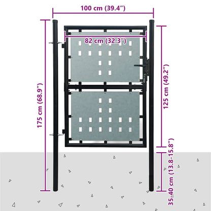 Cancello per Recinzione a una Porta Nero 100x125 cm | homemem39