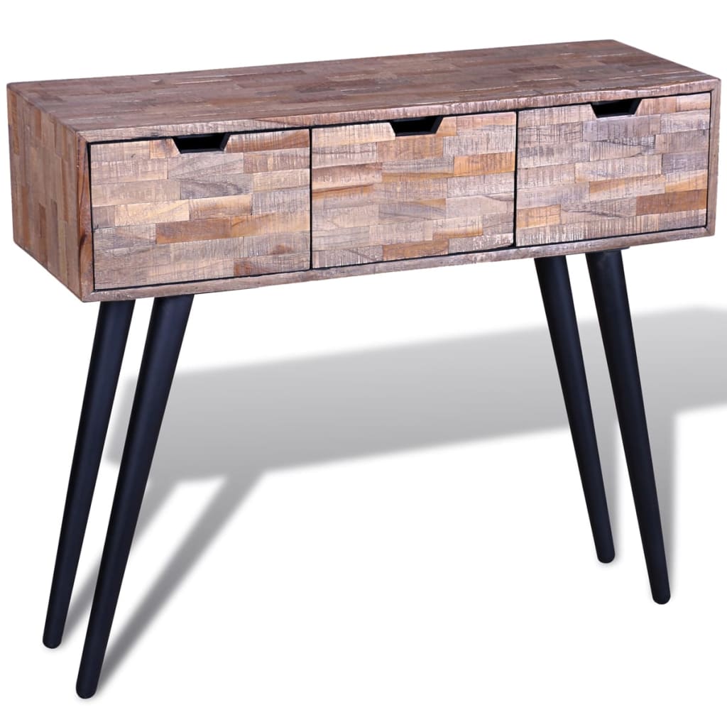 Tavolo Consolle con 3 Cassetti in Legno di Recupero di Teak - homemem39