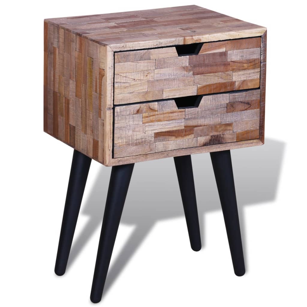 Comodino con 2 Cassetti in Legno di Recupero di Teak | homemem39