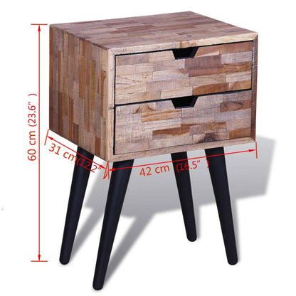 Comodino con 2 Cassetti in Legno di Recupero di Teak
