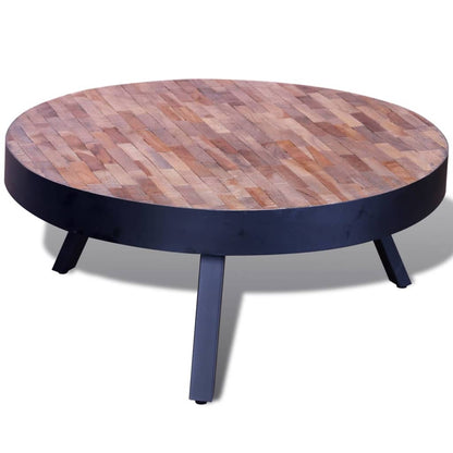 Tavolino da Salotto Rotondo in Legno di Recupero di Teak