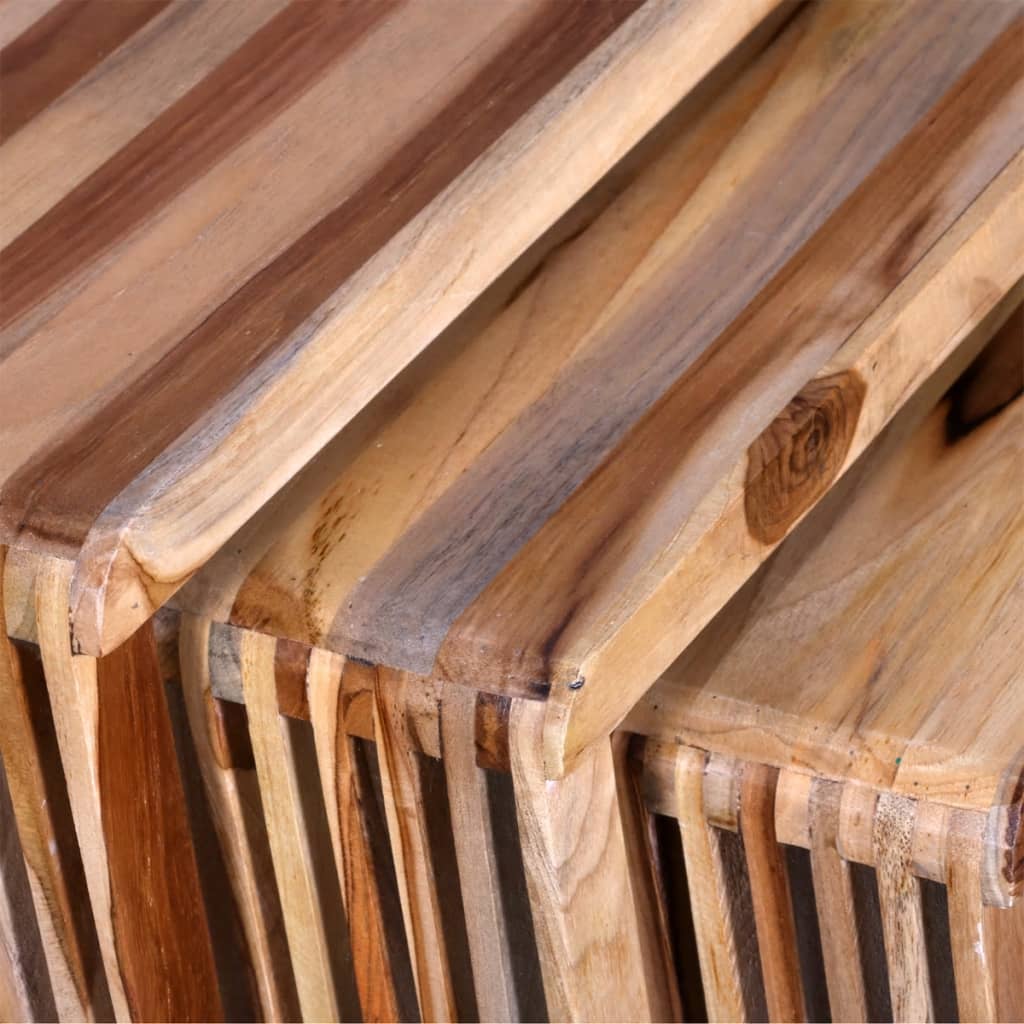 Tavolini Impilabili Set 3 pz in Legno di Recupero di Teak