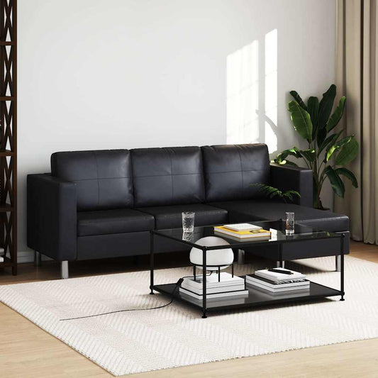 Divano Componibile a 3 Posti in Pelle Artificiale Nero - homemem39