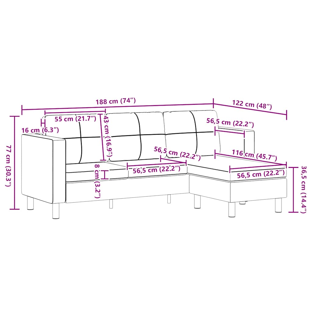 Divano Modulare 3 Posti in Pelle Artificiale Bianco - homemem39