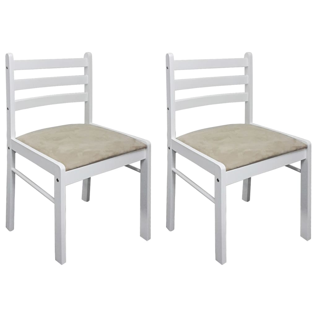 Sedie da Pranzo 2 pz Bianche Legno Massello di Hevea e Velluto - homemem39