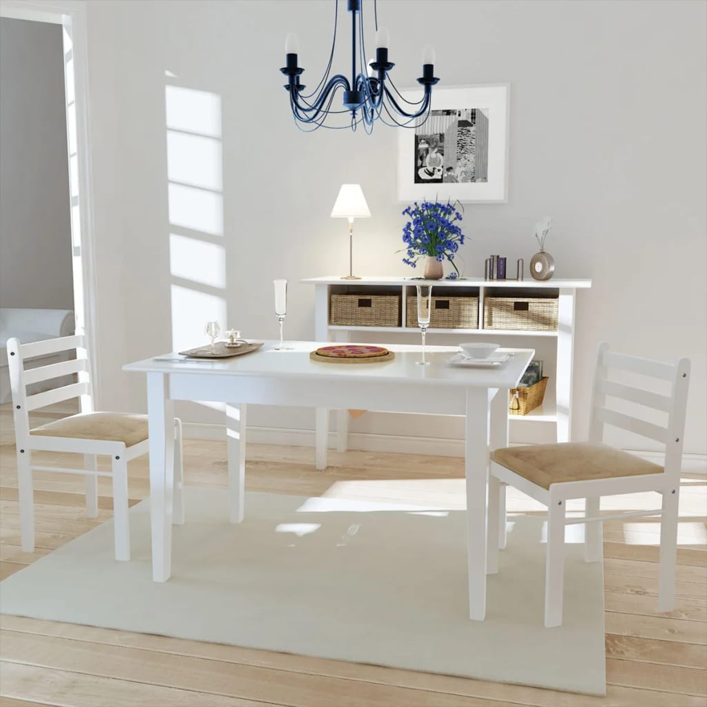 Sedie da Pranzo 2 pz Bianche Legno Massello di Hevea e Velluto - homemem39