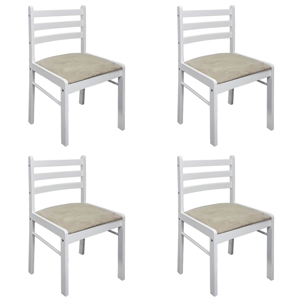 Sedie da Pranzo 4 pz Bianche Legno Massello di Hevea e Velluto - homemem39
