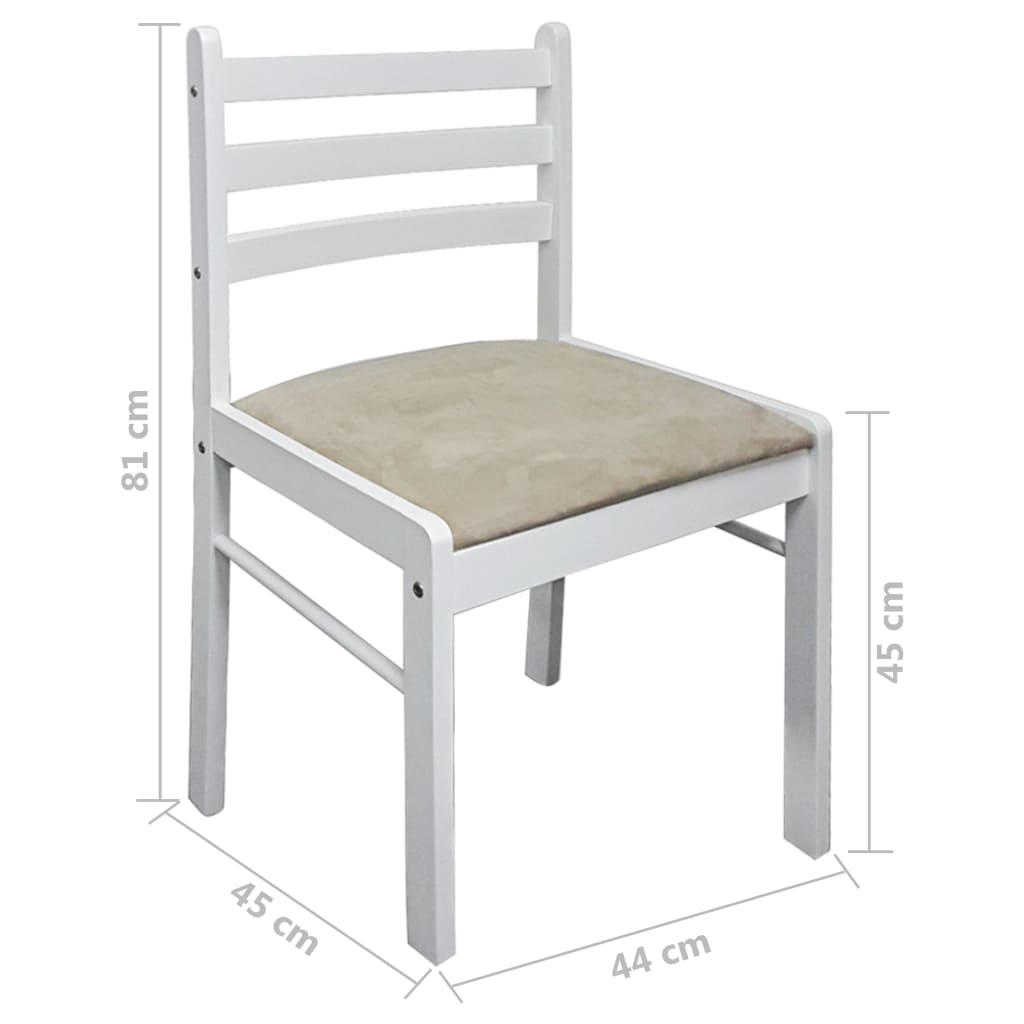 Sedie da Pranzo 4 pz Bianche Legno Massello di Hevea e Velluto - homemem39