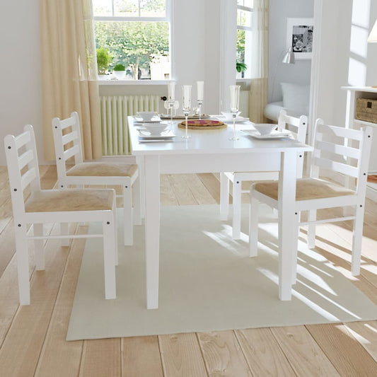 Sedie da Pranzo 4 pz Bianche Legno Massello di Hevea e Velluto - homemem39