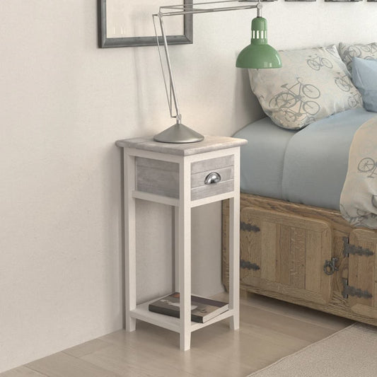 Comodino con 1 Cassetto Grigio e Bianco - homemem39