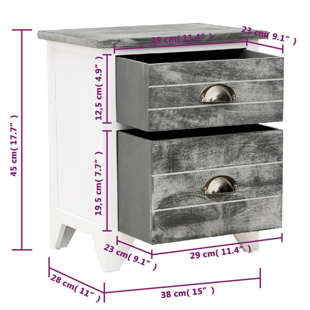 Comodini Set 2 pz con 2 Cassetti Grigio e Bianco - homemem39