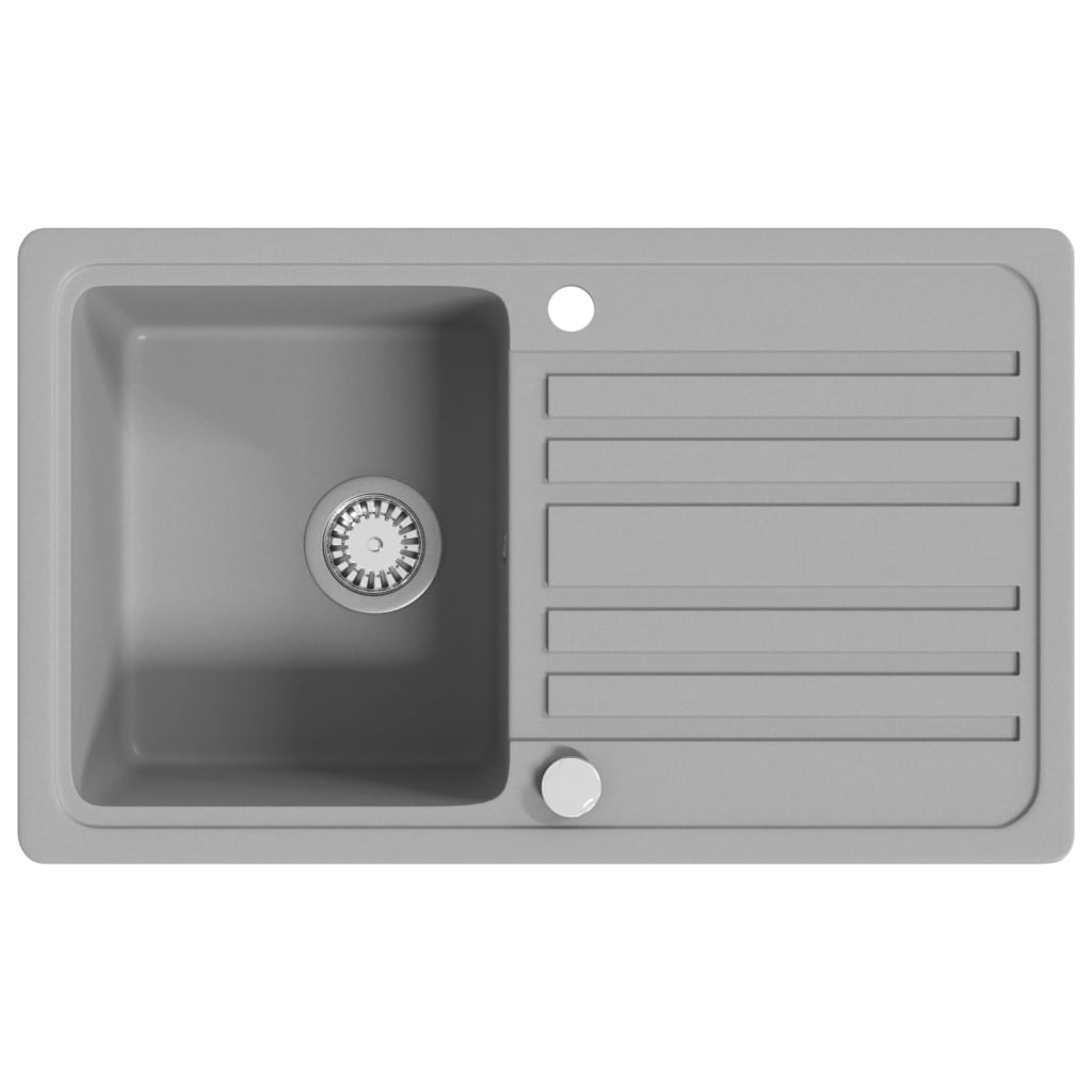 Lavandino cucina granito singolo con scolapiatti reversibile grigio | homemem39