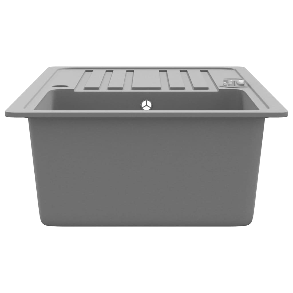 Lavandino cucina granito singolo con scolapiatti reversibile grigio | homemem39
