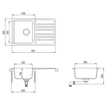 Lavandino cucina granito singolo con scolapiatti reversibile grigio | homemem39