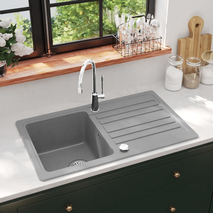 Lavandino cucina granito singolo con scolapiatti reversibile grigio | homemem39