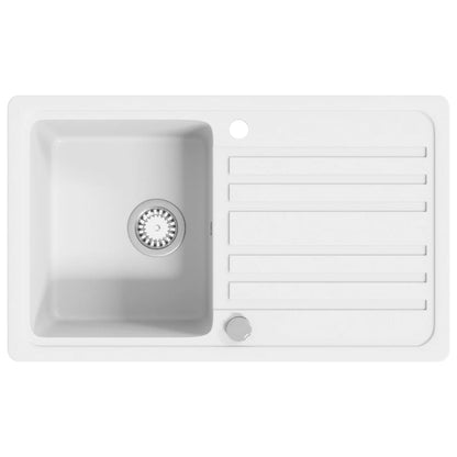 Lavandino cucina granito lavello singolo scolapiatti reversibile bianco | homemem39
