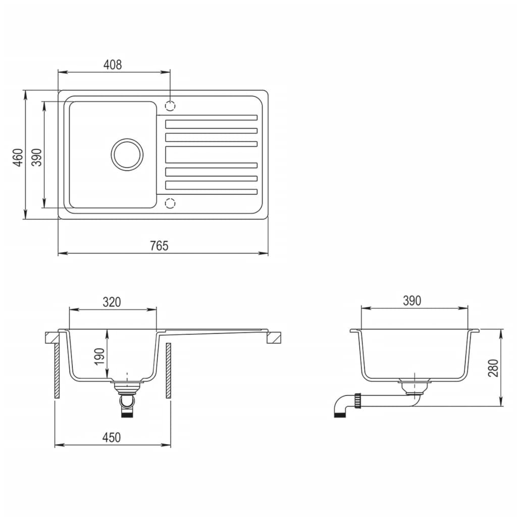 Lavandino cucina granito lavello singolo scolapiatti reversibile bianco | homemem39