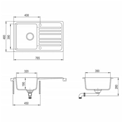 Lavandino cucina granito lavello singolo scolapiatti reversibile bianco | homemem39
