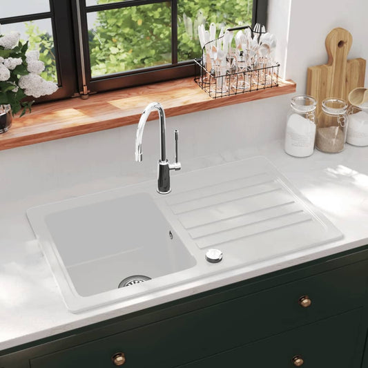 Lavandino cucina granito lavello singolo scolapiatti reversibile bianco