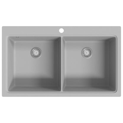 Lavandino cucina granito grigio lavello doppio con montaggio sopra - homemem39