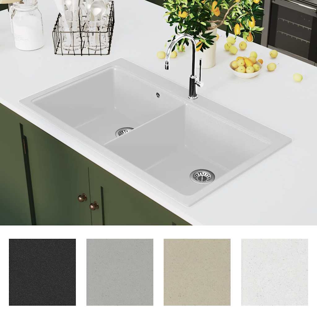Lavandino cucina granito bianco lavello doppio montaggio sopra | homemem39
