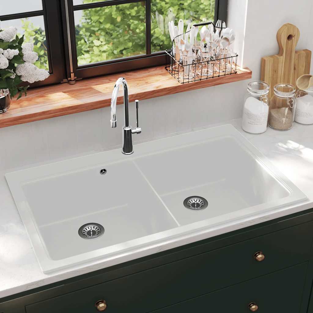 Lavandino cucina granito bianco lavello doppio montaggio sopra | homemem39
