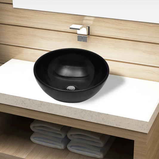 Lavandino da bagno in ceramica nera rotondo - homemem39
