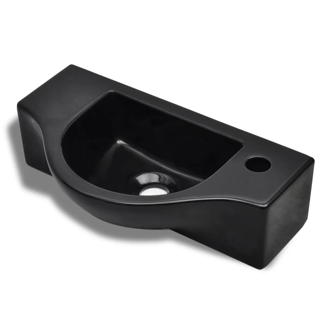 Lavandino Bagno in Ceramica Nera con Foro per Rubinetto - homemem39