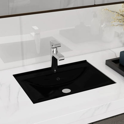 Lavandino Bagno Ceramica Nera Rettangolare e Foro di Trabocco | homemem39