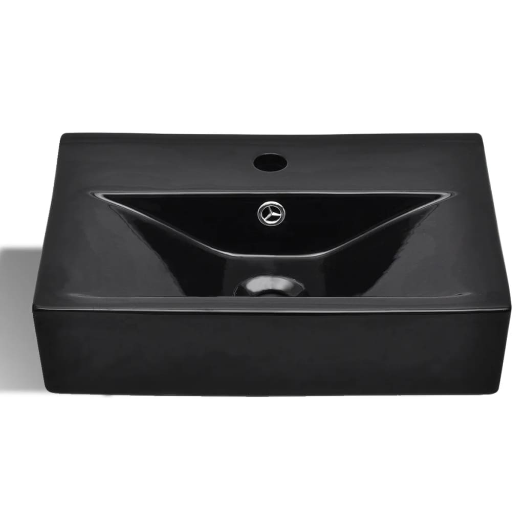 Lavandino Bagno Ceramica Nera Rettangolare e Foro di Trabocco | homemem39