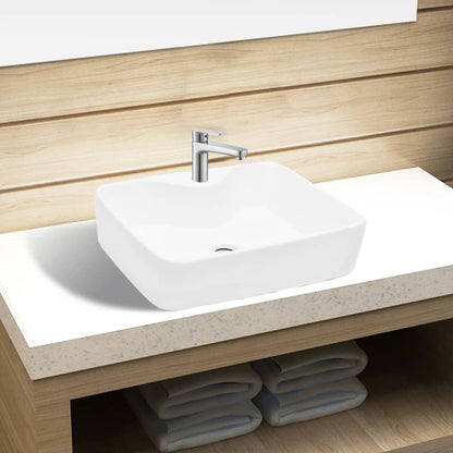 Lavandino Bagno in Ceramica Bianca Quadrato con Foro per Rubinetto - homemem39