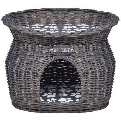 Albero per Gatti in Salice Casetta/Cuccia/Palo Tiragraffi con Cuscino | homemem39
