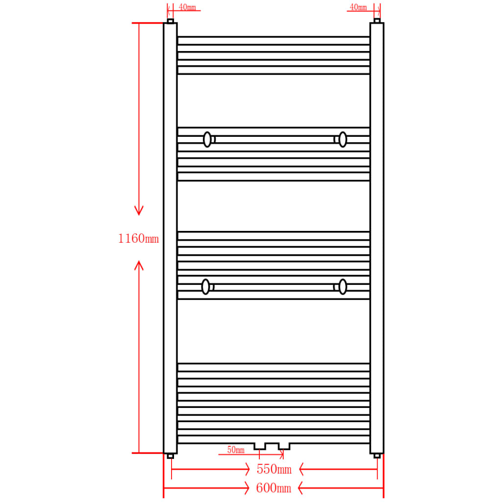 Radiatore Centrale Portasciugamano Dritto Grigio 600 x 1160 mm - homemem39