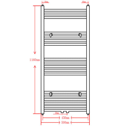 Radiatore Centrale Portasciugamano Dritto Nero 500 x 1160 mm