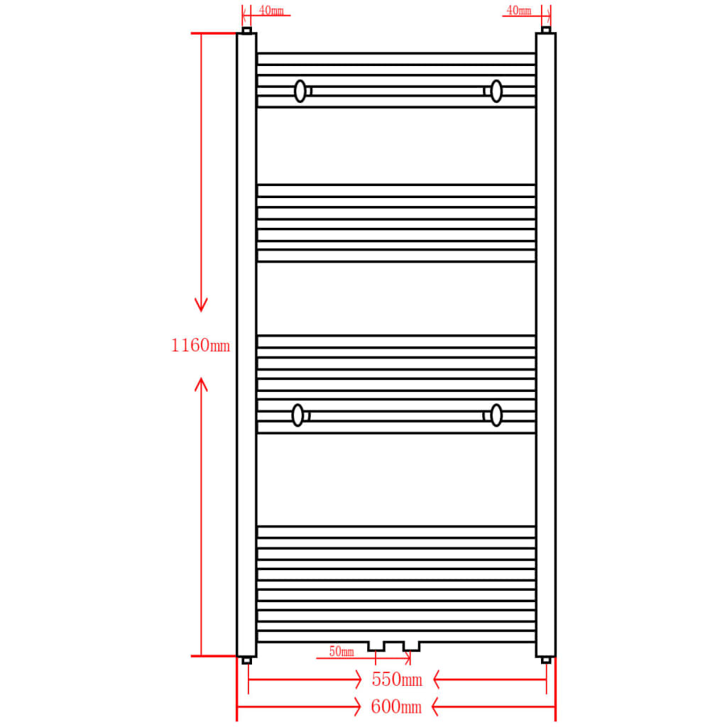 Radiatore Centrale Portasciugamano Dritto Nero 600 x 1160 mm - homemem39