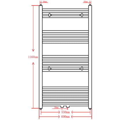 Radiatore Centrale Portasciugamano Dritto Nero 600 x 1160 mm - homemem39