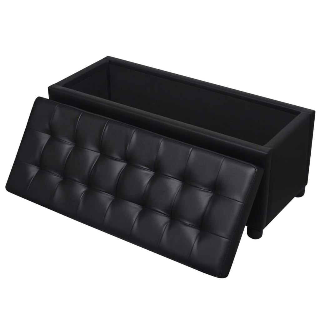 Sgabello con Contenitore in Pelle Artificiale Nero - homemem39
