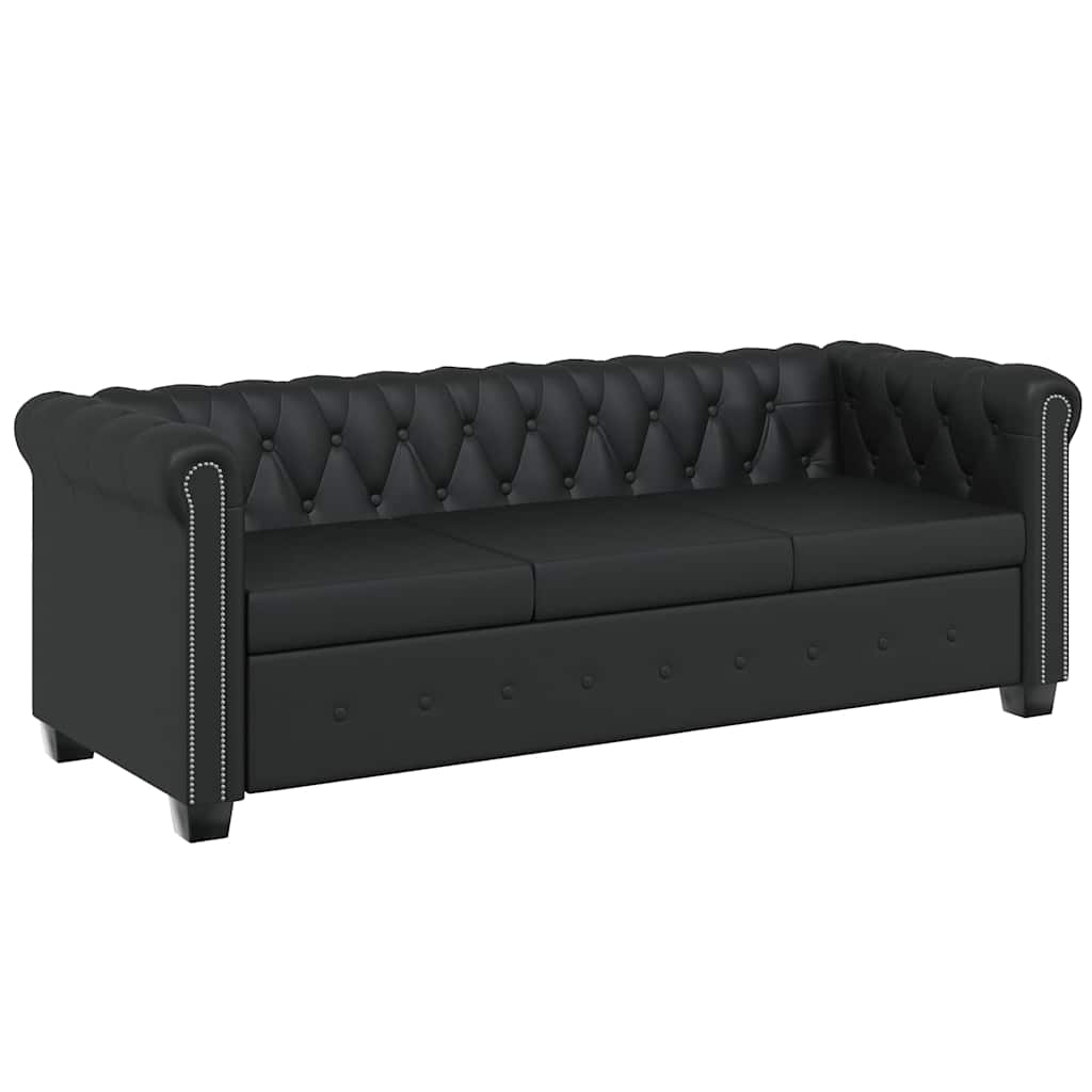 Divano Chesterfield a 3 Posti in Finta Pelle Nero - homemem39