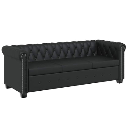 Divano Chesterfield a 3 Posti in Finta Pelle Nero - homemem39