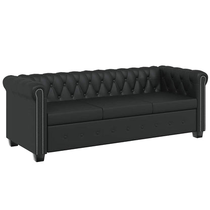 Divano Chesterfield a 3 Posti in Finta Pelle Nero
