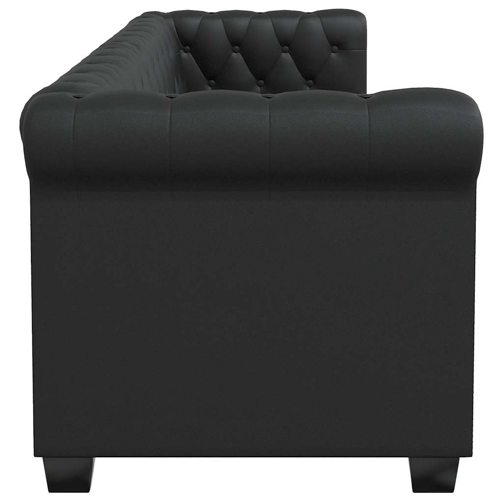 Divano Chesterfield a 3 Posti in Finta Pelle Nero