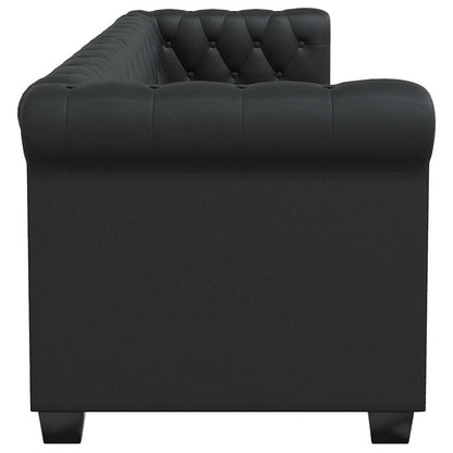 Divano Chesterfield a 3 Posti in Finta Pelle Nero