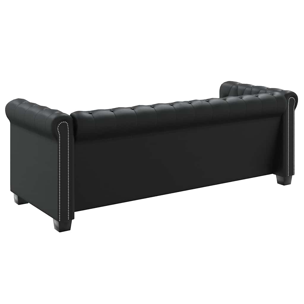 Divano Chesterfield a 3 Posti in Finta Pelle Nero - homemem39