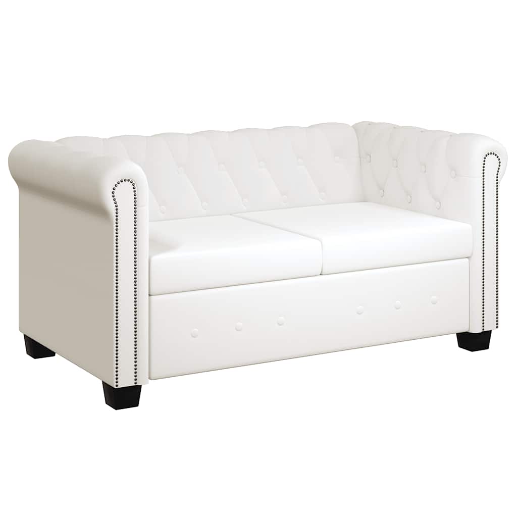 Divano Chesterfield a 2 Posti in Finta Pelle Bianco - homemem39