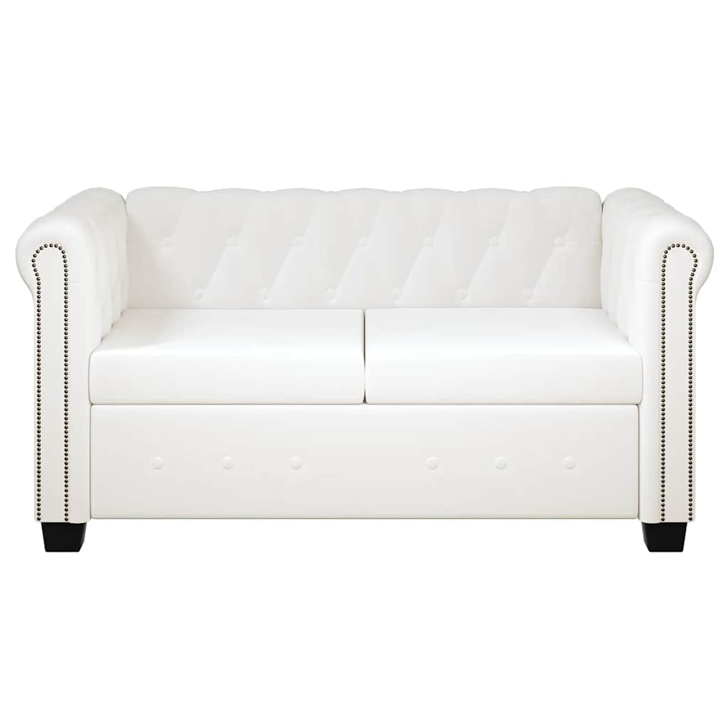 Divano Chesterfield a 2 Posti in Finta Pelle Bianco - homemem39