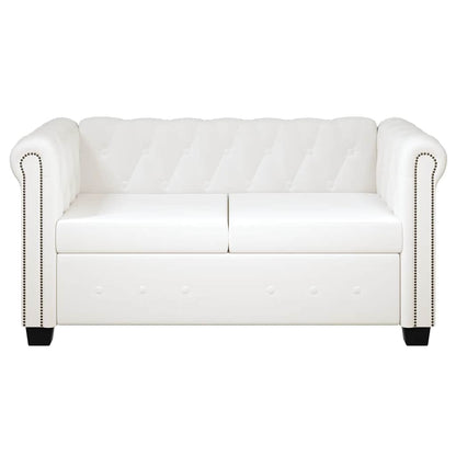 Divano Chesterfield a 2 Posti in Finta Pelle Bianco - homemem39