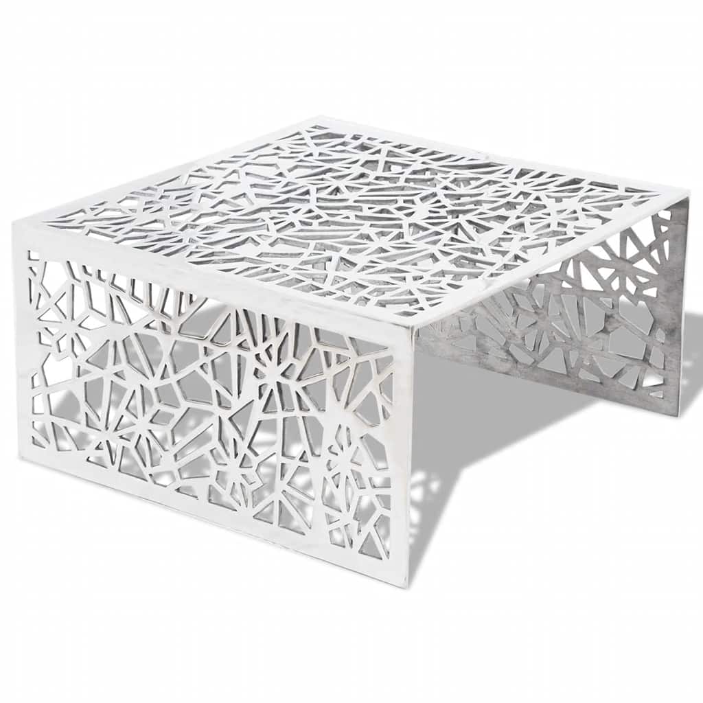 Tavolino con Design Geometrico Traforato Argento in Alluminio | homemem39